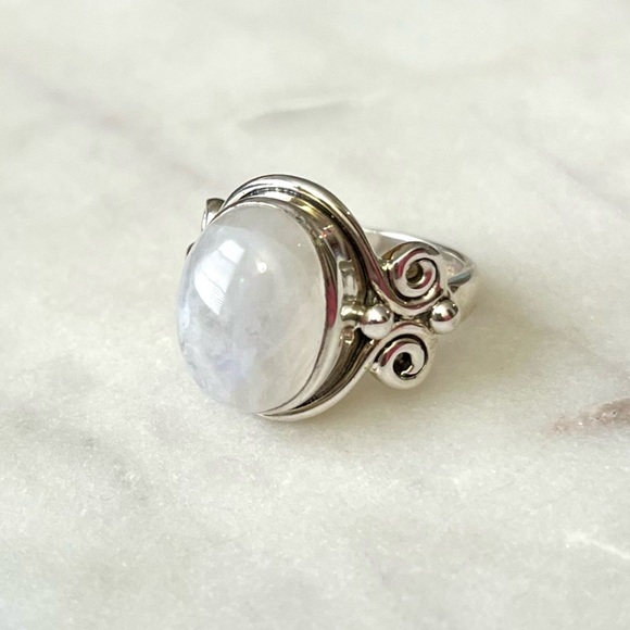 Arya Jewelry - White Rainbow Moonstone Artisan Collection of India Sterling Silver Ring